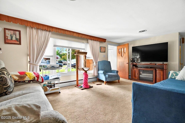 8 Adams Ave, East Greenbush, NY 12144 - living room featuring carpet and a baseboard radiator