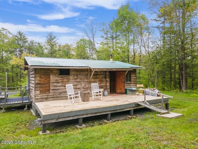 429 Posson Hill Rd, Middleburgh, NY 12122 - wooden deck featuring a wooded view and a yard