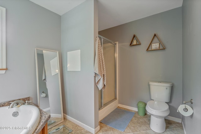19 Lentine Way, Hebron, NY 12865 - bathroom featuring a tub, a shower with door, toilet, baseboards, and tile patterned floors