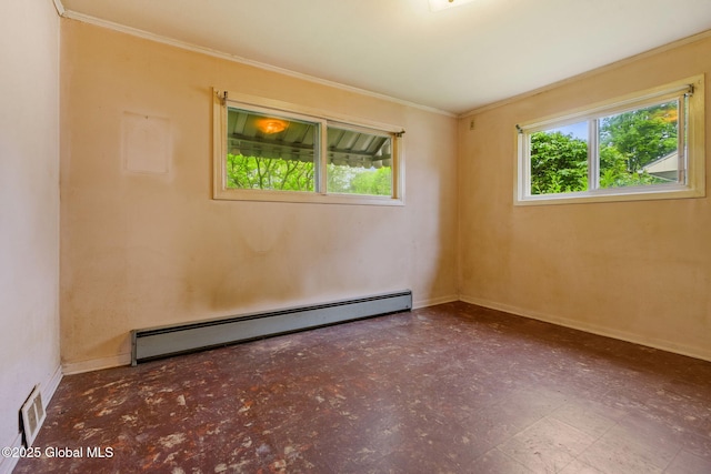 393 Whitehall Rd, Albany, NY 12208 - spare room with a baseboard radiator, tile patterned floors, crown molding, and baseboards