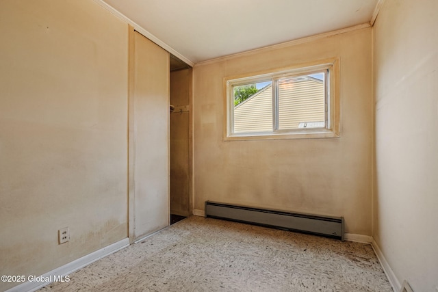 393 Whitehall Rd, Albany, NY 12208 - unfurnished bedroom with a baseboard heating unit, baseboards, and ornamental molding