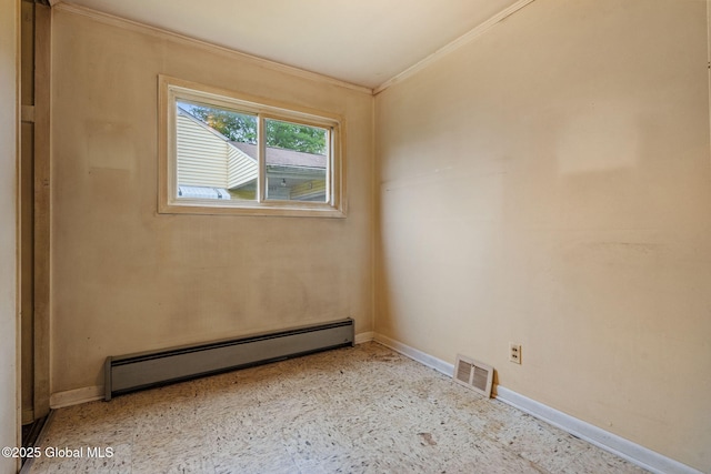393 Whitehall Rd, Albany, NY 12208 - empty room featuring a baseboard radiator, ornamental molding, and baseboards