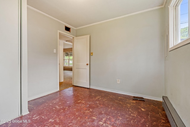 393 Whitehall Rd, Albany, NY 12208 - unfurnished room with a baseboard radiator, tile patterned floors, ornamental molding, and baseboards
