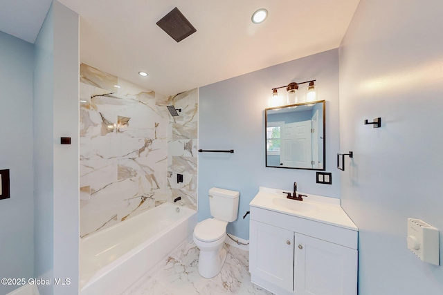 1813 Ave A, Schenectady, NY 12308 - bathroom with toilet, vanity, recessed lighting, a combined bath / shower with marble appearance, and marble finish floors