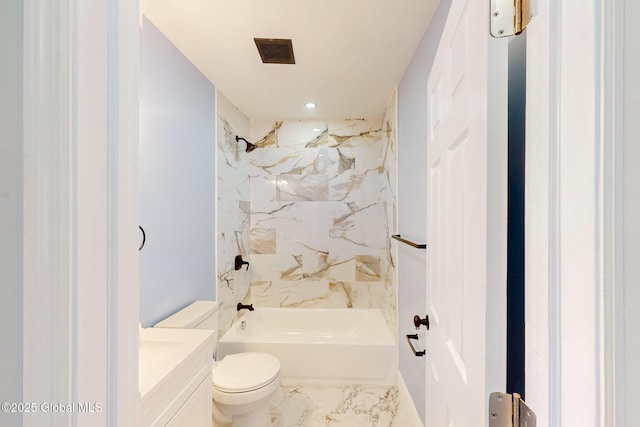 1813 Ave A, Schenectady, NY 12308 - full bathroom with toilet, vanity, marble finish floors, bathing tub / shower combination, and recessed lighting