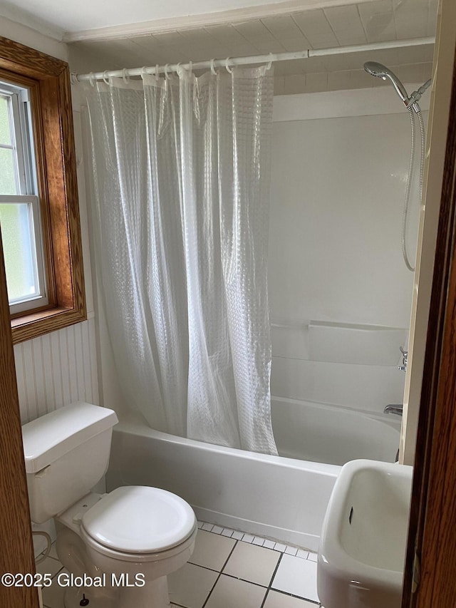 162 Garnet Lake Rd, Thurman, NY 12885 - full bathroom with toilet, shower / bath combination with curtain, and tile patterned flooring