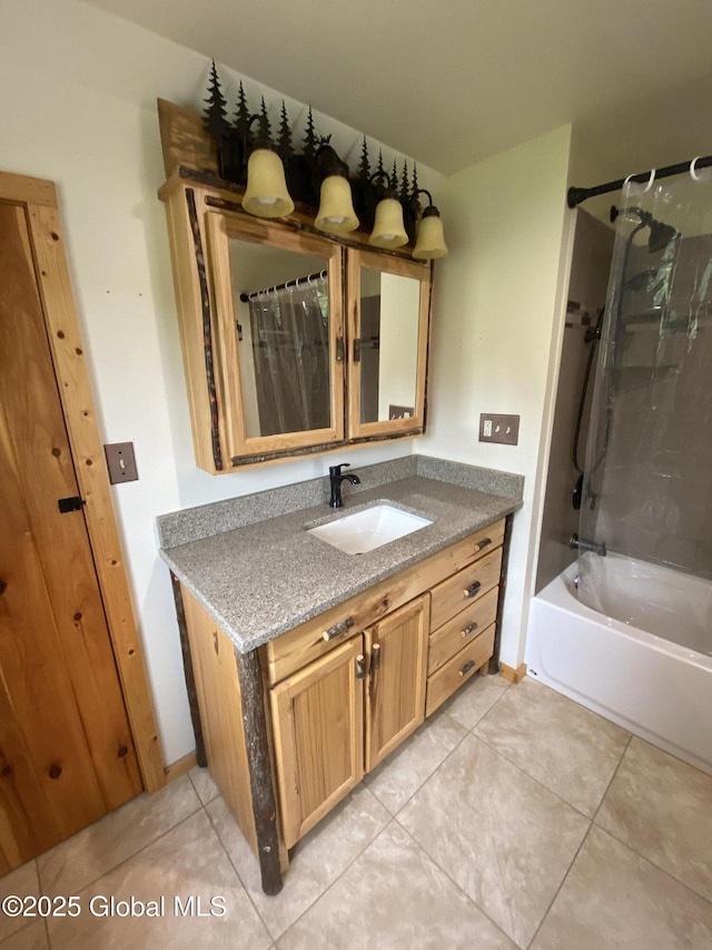 162 Garnet Lake Rd, Thurman, NY 12885 - full bathroom featuring vanity, tile patterned flooring, and shower / bath combination with curtain