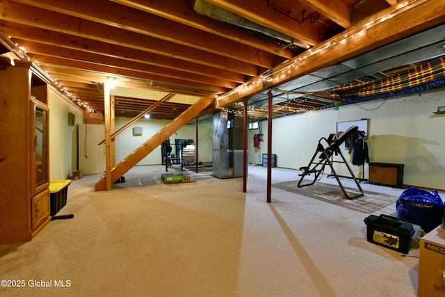 110 Old Coach Rd, Clifton Park, NY 12065 - unfinished basement with carpet flooring and stairway
