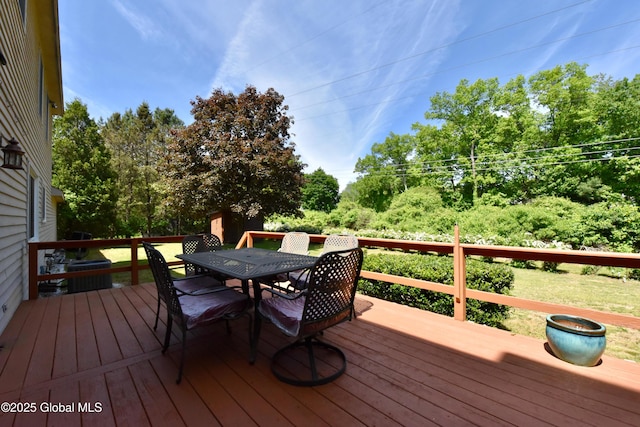 110 Old Coach Rd, Clifton Park, NY 12065 - wooden terrace featuring outdoor dining space and view of scattered trees