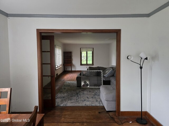 5203 State Route 167, Little Falls, NY 13365 - hallway with wood finished floors, baseboards, and ornamental molding
