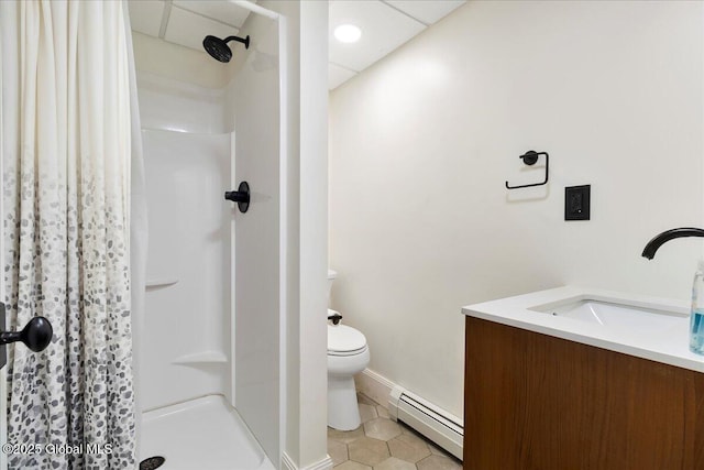 527 Nys Route 9p, Stillwater, NY 12866 - full bath featuring a baseboard heating unit, toilet, a shower with curtain, and vanity