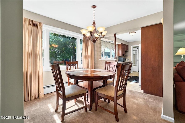1324 Keyes Ave, Schenectady, NY 12309 - dining area with a chandelier, light carpet, and a baseboard heating unit