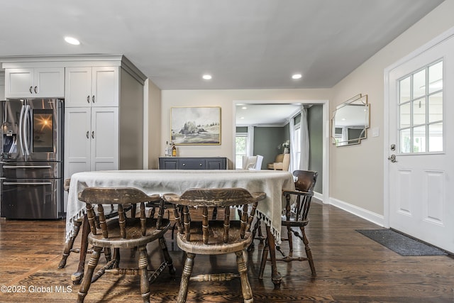 91 Gorman Rd, Menands, NY 12204 - dining area featuring dark wood-style floors, baseboards, and recessed lighting