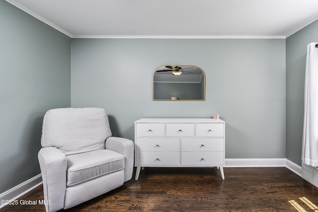 91 Gorman Rd, Menands, NY 12204 - sitting room featuring ornamental molding, baseboards, dark wood-type flooring, and ceiling fan