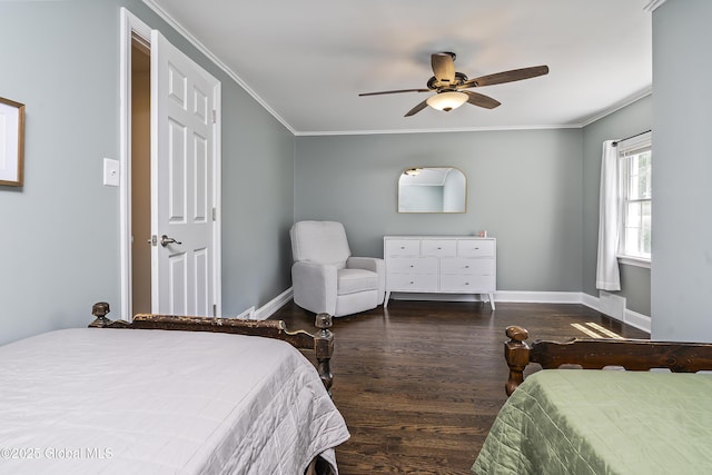 91 Gorman Rd, Menands, NY 12204 - bedroom with baseboards, crown molding, wood finished floors, and a ceiling fan