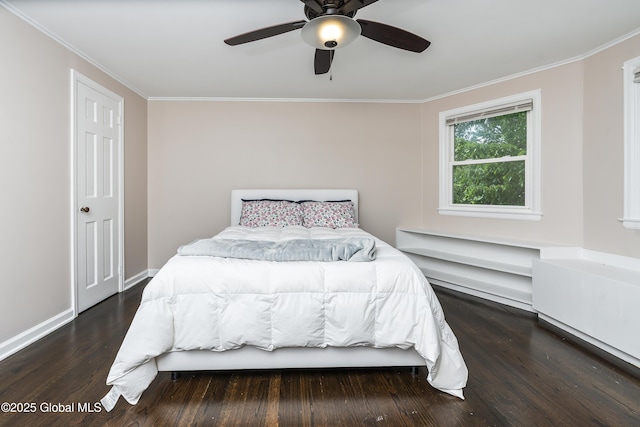 91 Gorman Rd, Menands, NY 12204 - bedroom featuring ornamental molding, dark wood-style flooring, a ceiling fan, and baseboards