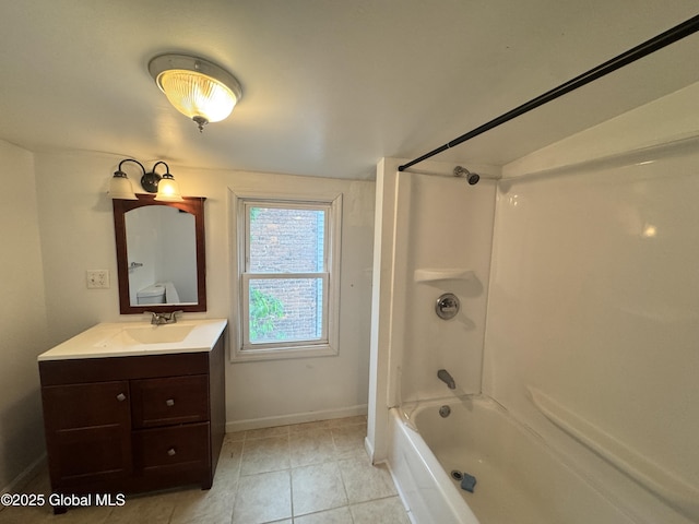 54 Sargent St, Cohoes, NY 12047 - full bathroom featuring vanity, tile patterned flooring, washtub / shower combination, and baseboards