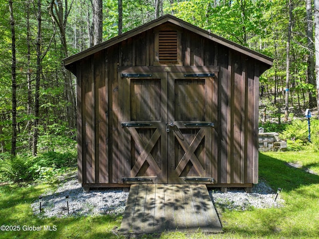 268 Dodd Hill Rd, Hague, NY 12836 - view of shed featuring a view of trees