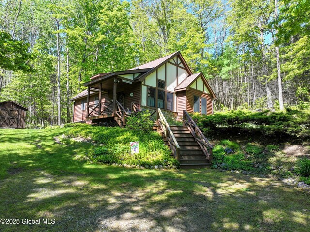 268 Dodd Hill Rd, Hague, NY 12836 - view of front of home featuring stairs and a front lawn