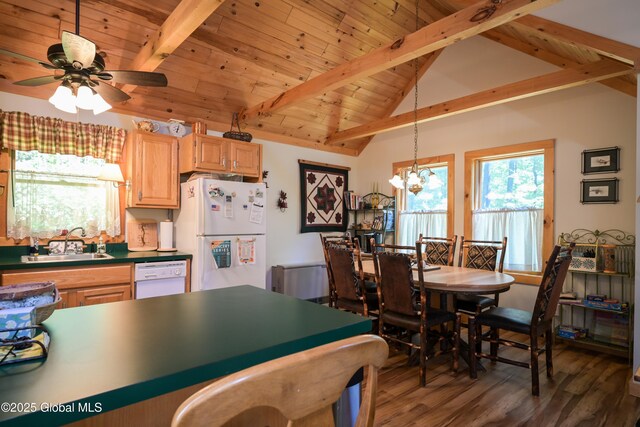 268 Dodd Hill Rd, Hague, NY 12836 - kitchen with white appliances, wood finished floors, light brown cabinets, a sink, and healthy amount of natural light