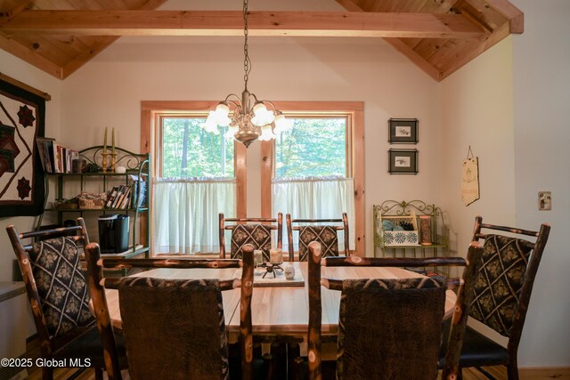 268 Dodd Hill Rd, Hague, NY 12836 - dining room with a chandelier and wooden ceiling