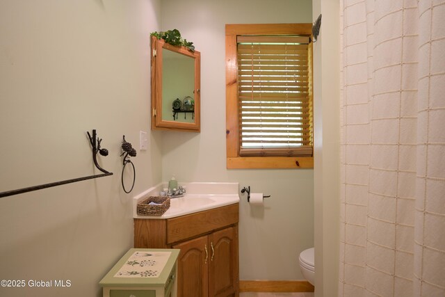 268 Dodd Hill Rd, Hague, NY 12836 - bathroom with vanity, toilet, and a shower with shower curtain