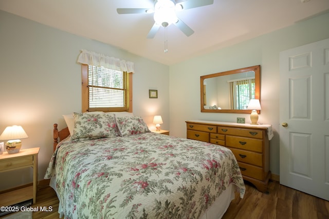 268 Dodd Hill Rd, Hague, NY 12836 - bedroom with wood finished floors, ceiling fan, and baseboards