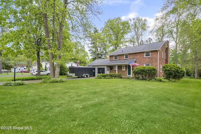 1920 Dover Rd, Niskayuna, NY 12309 - back of property with a chimney, a lawn, and brick siding