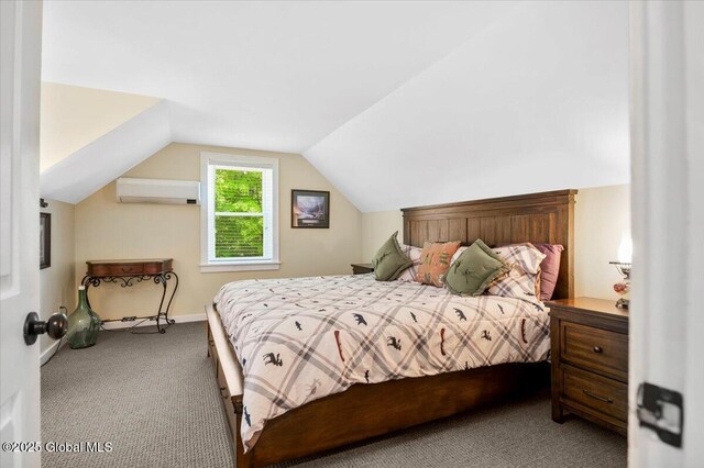 113 New Vermont Rd, Bolton, NY 12814 - carpeted bedroom with an AC wall unit and vaulted ceiling
