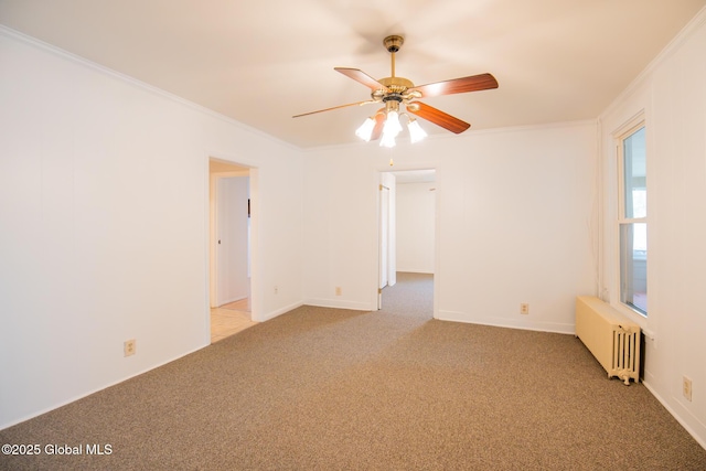 56 Boulevard, Queensbury, NY 12804 - empty room featuring radiator, light carpet, ornamental molding, and ceiling fan