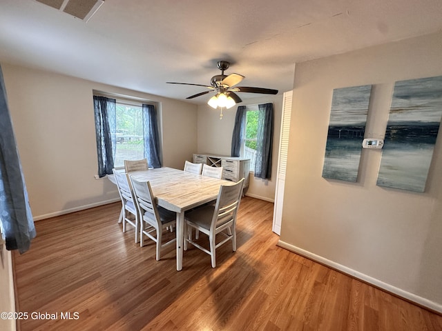 134 Moyer St, Canajoharie, NY 13317 - dining space featuring baseboards, wood finished floors, and ceiling fan