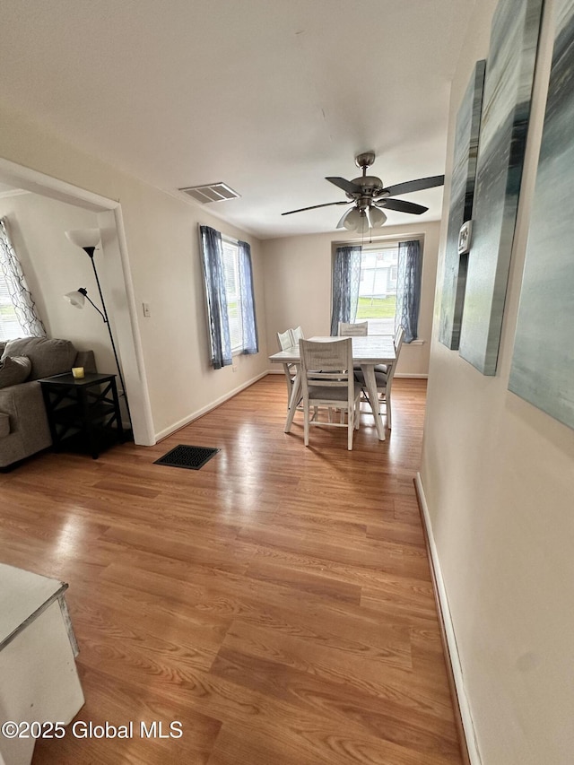 134 Moyer St, Canajoharie, NY 13317 - dining space featuring baseboards, light wood-type flooring, and a ceiling fan