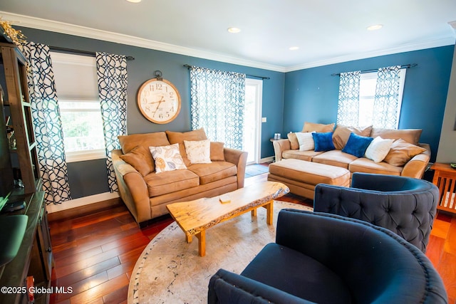 16 Dinu Dr, Warrensburg, NY 12885 - living room featuring hardwood / wood-style flooring, crown molding, recessed lighting, and baseboards