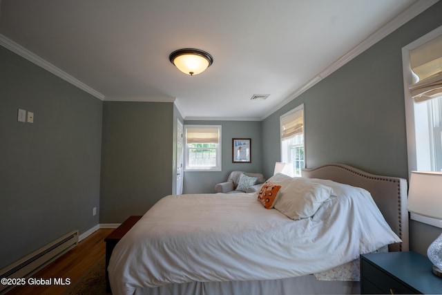 95 Jordan Blvd, Bethlehem, NY 12054 - bedroom featuring a baseboard heating unit, wood finished floors, crown molding, and baseboards