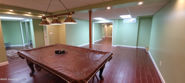 22 E Rd, Brunswick, NY 12180 - recreation room with billiards table, baseboards, dark wood finished floors, a paneled ceiling, and recessed lighting