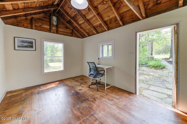 3956 Rte 9 W, Saugerties, NY 12477 - unfurnished office with hardwood / wood-style flooring and wood ceiling