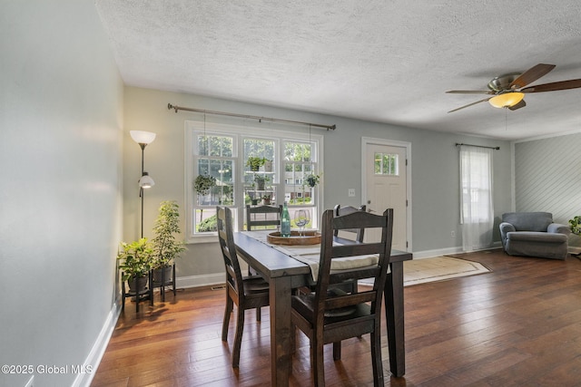 11 Thatcher Dr, Altamont, NY 12009 - dining space with healthy amount of natural light, wood-type flooring, a ceiling fan, and a textured ceiling