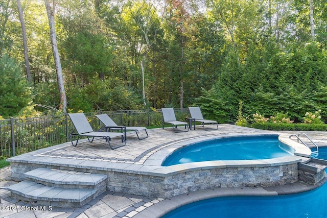 18 Rose Ter, Wilton, NY 12866 - view of pool with a patio area, an outdoor hot tub, and a forest view