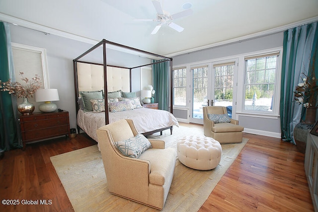 18 Rose Ter, Wilton, NY 12866 - bedroom featuring access to outside, wood finished floors, baseboards, and a ceiling fan