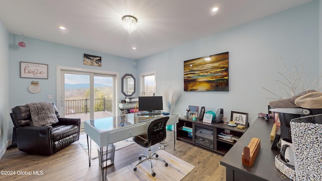 74 Dick Hyatt Ln, Whitehall, NY 12887 - office area with light wood-type flooring and recessed lighting