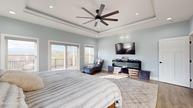 74 Dick Hyatt Ln, Whitehall, NY 12887 - bedroom with a raised ceiling, access to outside, recessed lighting, wood finished floors, and baseboards