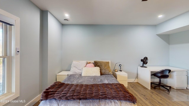 74 Dick Hyatt Ln, Whitehall, NY 12887 - bedroom featuring wood finished floors, a desk, baseboards, and recessed lighting
