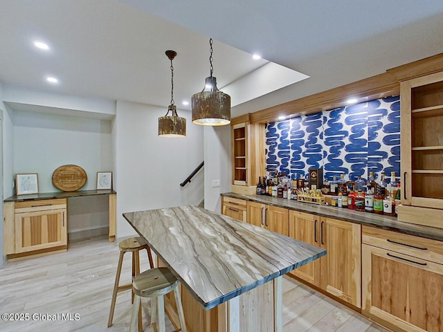 22 Burnham Rd, Wilton, NY 12831 - bar area with light wood-style floors, recessed lighting, and pendant lighting