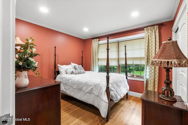 1335 Stanley Ln, Niskayuna, NY 12309 - bedroom featuring ornamental molding, light wood-type flooring, baseboards, and recessed lighting