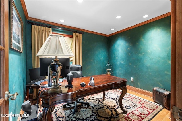 1335 Stanley Ln, Niskayuna, NY 12309 - office with wood finished floors, ornamental molding, recessed lighting, and baseboards