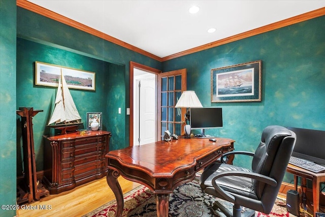 1335 Stanley Ln, Niskayuna, NY 12309 - office space with ornamental molding, wood finished floors, and recessed lighting