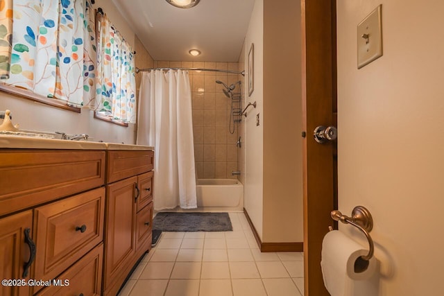 195 Country Club Ln, Fort Johnson, NY 12070 - bathroom featuring tile patterned flooring, vanity, shower / tub combo, and baseboards