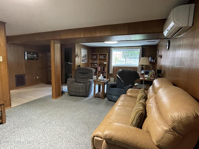 17 Sylvan Ln, Clifton Park, NY 12065 - living area with wooden walls, a wall mounted AC, and light carpet