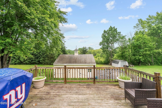 13 Willow Ln, Halfmoon, NY 12118 - deck featuring a storage shed and a lawn