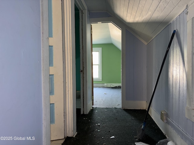 207 Fon Clair St, Johnstown, NY 12095 - corridor with lofted ceiling and a baseboard radiator